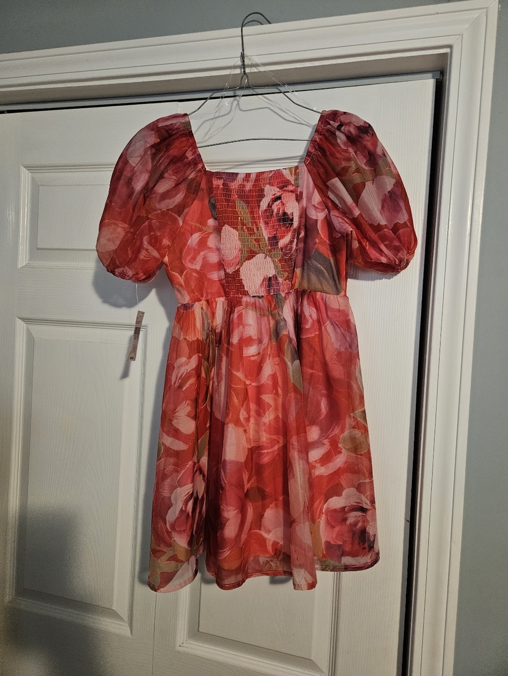 NWT Girl's Puff Sleeve Pleated Bodice Babydoll Dress Size 10 - Picture 5 of 8
